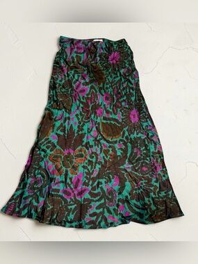 Velvet by Graham & Spencer Brown, Teal & Purple Printed Midi Skirt